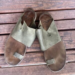 Officine Creative Green Leather Toe Ring Sandals Italy Women's Size 39.5 US 9.5